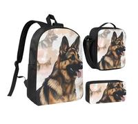 Set 3 in 1 con zaino per gli amanti dei pastori tedeschi con portapranzo isolato, borsa per laptop leggera da 17 pollici, borsa per il pranzo a tracolla e astuccio per matite