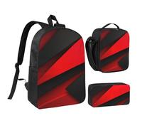 Set 3 in 1 con zaino rosso e nero con portapranzo isolato, astuccio per matite, borse leggere per laptop da 17 pollici, borsa per il pranzo a tracolla e astuccio, 3 in 1