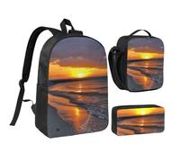 Set 3 in 1 con zaino Sunset at Honeymoon Island State Park con portapranzo isolato, borsa per laptop leggera da 17 pollici, borsa per il pranzo a tracolla e astuccio per matite