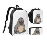Set 3 in 1 con zaino tricheco con portapranzo isolato, astuccio per matite, borse leggere per laptop da 17 pollici, borsa per il pranzo a tracolla e astuccio per matite