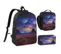 Set 3 in 1 di 3 zaini con nebulosa nel deserto con paesaggio della valle monumentale con borsa termica per il pranzo, astuccio per matite, borsa leggera per laptop da 17 pollici, borsa per il pranzo a