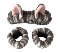 Set 3 in 1 di fascia per capelli in peluche e fascia da polso per donne e ragazze con orecchie di gatto, accessorio per capelli comodo per lo shopping e il lavaggio del viso