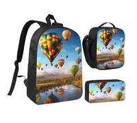 Set 3 in 1 di zaino con mongolfiere e portapranzo isolato, borsa leggera per laptop da 17 pollici, borsa per il pranzo a tracolla e astuccio per matite