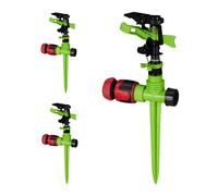 Relaxdays Irrigatore a impulsi Picchetto, Set da 3 Spruzzatori per Prati, 360°, Gittata 7 m, 20-360°, Verde Nero, 31 x 12.5 x 6 cm