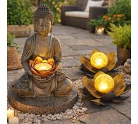 Set 3 Lampade Solari Da Esterno Globo Loto Fiore Buddha LED IP44