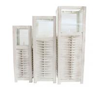 Set 3 lanterne a candela piccolo medio grande in metallo bianco con sfumature dorate da esterno giardino Messina