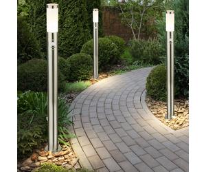 Set 3 Luci Standleuchte Veranda Esterno DxH 7,8x110 cm Sensor IP44 Acciaio [EEK: Nicht bewertet]