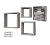 SET 3 MENSOLE CUBI DA PARETE IN LEGNO COLORE GRIGIO KIT DI FISSAGGIO INCLUSO