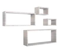 Set 3 Mensole Cubo da Parete Quadrato e Rettangolare in Fibra di Legno Merlino Rovere Grigio