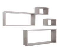 Set 3 Mensole Cubo da Parete Quadrato e Rettangolare in Fibra di Legno Merlino Rovere Grigio New