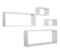 Set 3 Mensole Cubo da Parete Quadrato e Rettangolare in Fibra di Legno Merlino Rovere Sbiancato