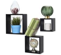 Set 3 Mensole Cubo Moderne in Legno MDF Design Minimalista Scaffale Parete Nero