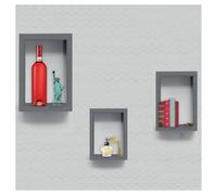 SET 3 MENSOLE DA MURO A PARETE DESIGN MODERNO CUBO RETTANGOLARE IN LEGNO GRIGIO