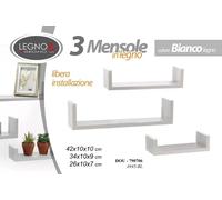 Set 3 Mensole da Parete Moderne BIANCO Design Bordi Mensola Scaffale Legno KIT