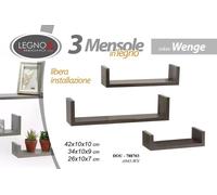 Set 3 Mensole Parete Moderne Design Scaffale Legno KIT DOU WENGE 42/34/26