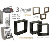 SET 3 MENSOLE DA PARETE IN LEGNO QUADRATE + KIT MONTAGGIO VARI COLORI DOU-648793