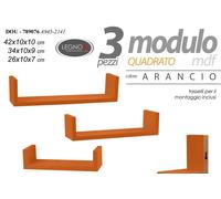 Gicos Set 3 mensole moduli da parete pensili in legno mdf da muro colore arancione libera installazione kit montaggio incluso DOU-789076