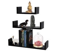 BAKAJI Set 3 Mensole da Parete Moderne Design con Bordi Laterali Mensola Scaffale 1 Ripiano in Legno MDF Varie Dimensioni (Nero)