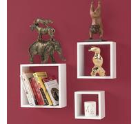 Set 3 Mensole da Parete Moderne Design Cubo Mensola Scaffale in Legno MDF Bianco