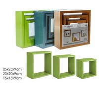 Set 3 Mensole da Parete Muro Cubo Legno Chiaro Scuro Bianco Shabby Salotto