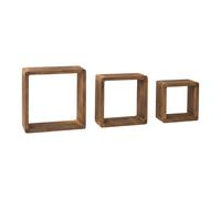 Set 3 Mensole da Parete Muro Cubo Legno Chiaro Scuro Bianco Shabby Salotto