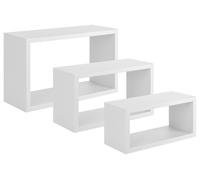 Set 3 Mensole da Parete Rettangolare in Fibra di Legno Trittico Bianco
