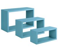 Set 3 Mensole da Parete Rettangolare in Fibra di Legno Trittico Blu Baltico