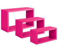 Set 3 Mensole da Parete Rettangolare in Fibra di Legno Trittico Fuxia