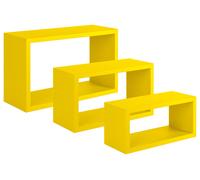 Set 3 Mensole da Parete Rettangolare in Fibra di Legno Trittico Giallo Canarino