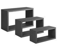 Set 3 Mensole da Parete Rettangolare in Fibra di Legno Trittico Nero
