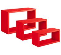 Set 3 Mensole da Parete Rettangolare in Fibra di Legno Trittico Rosso