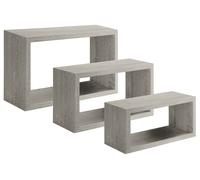 Set 3 Mensole da Parete Rettangolare in Fibra di Legno Trittico Rovere Grigio New