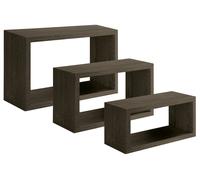 Set 3 Mensole da Parete Rettangolare in Fibra di Legno Trittico Rovere Scuro