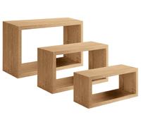Set 3 Mensole da Parete Rettangolare in Fibra di Legno Trittico Rovere Tabacco