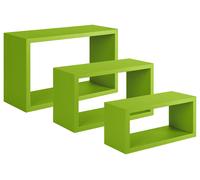 Set 3 Mensole da Parete Rettangolare in Fibra di Legno Trittico Verde