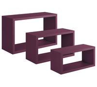 Set 3 Mensole da Parete Rettangolare in Fibra di Legno Trittico Viola Melanzana