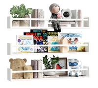 BAKAJI Set 3 Mensole da Parete in Legno, Scaffali a Muro Multiuso e Barra di Protezione Oggetti, Scaffalatura per Camera da Letto, Soggiorno, Cucina, Bagno, Libreria Salvaspazio 3 x 60 cm (Bianco)