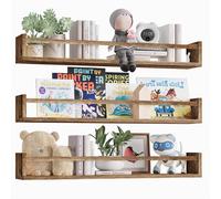 BAKAJI Set 3 Mensole da Parete in Legno, Scaffali a Muro Multiuso e Barra di Protezione Oggetti, Scaffalatura per Camera da Letto, Soggiorno, Cucina, Bagno, Libreria Salvaspazio 3 x 60 cm (Rovere)