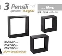 SET 3 MENSOLE MODULI DA PARETE IN LEGNO NERO QUADRATE DI FACILE INSTALLAZIONE