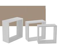 Set 3 Mensole Parete 30/27 / 24 cm Moderne Design Cubo Mensola Scaffale Legno MDF Bianco