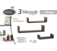 Set 3 Mensole Parete Moderne Design Scaffale Legno KIT DOU WENGE 42/34/26