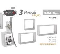 SET 3 MENSOLE RETTANGOLARI DA PARETE COLORE BIANCO LEGNO FACILI DA INSTALLARE