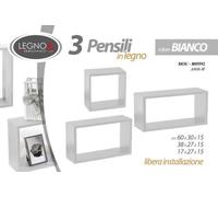 SET 3 MENSOLE RETTANGOLARI DA PARETE IN LEGNO BIANCO FACILI DA INSTALLARE