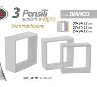 SET 3 MODULI MENSOLE MODERNA PARETE + KIT MONTAGGIO MENSOLA LEGNO MDF CUBO MURO