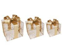 Set 3 Pacchi Dono Natalizi Decorativi con Fiocco Dorato e Luce LED