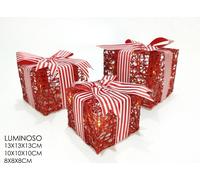 Set 3 pacchi regalo in resina luminoso + LUCI albero 200 led caldo