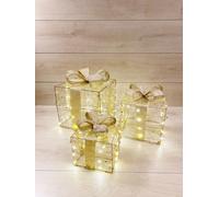 Set 3 Pacchi Regalo Natalizi Luminosi Color Oro Led Bianco Caldo Con Fiocco Oro