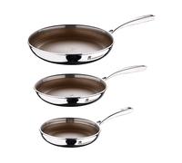 MasterPro Set 3 padelle 20+24+28cm multistrato in acciaio antiaderente per induzione con manico ergonomico linea Giro3 Gold