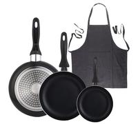 Set 3 padelle Wellhome 16/20/24 alluminio pressato+grembiule da cucina grigio scuro 100% cotone 75x80cm