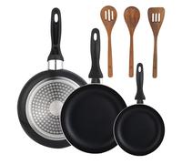 Set 3 padelle Wellhome 16/20/24 alluminio pressato+Set 3pc utensili cucina legno acacia